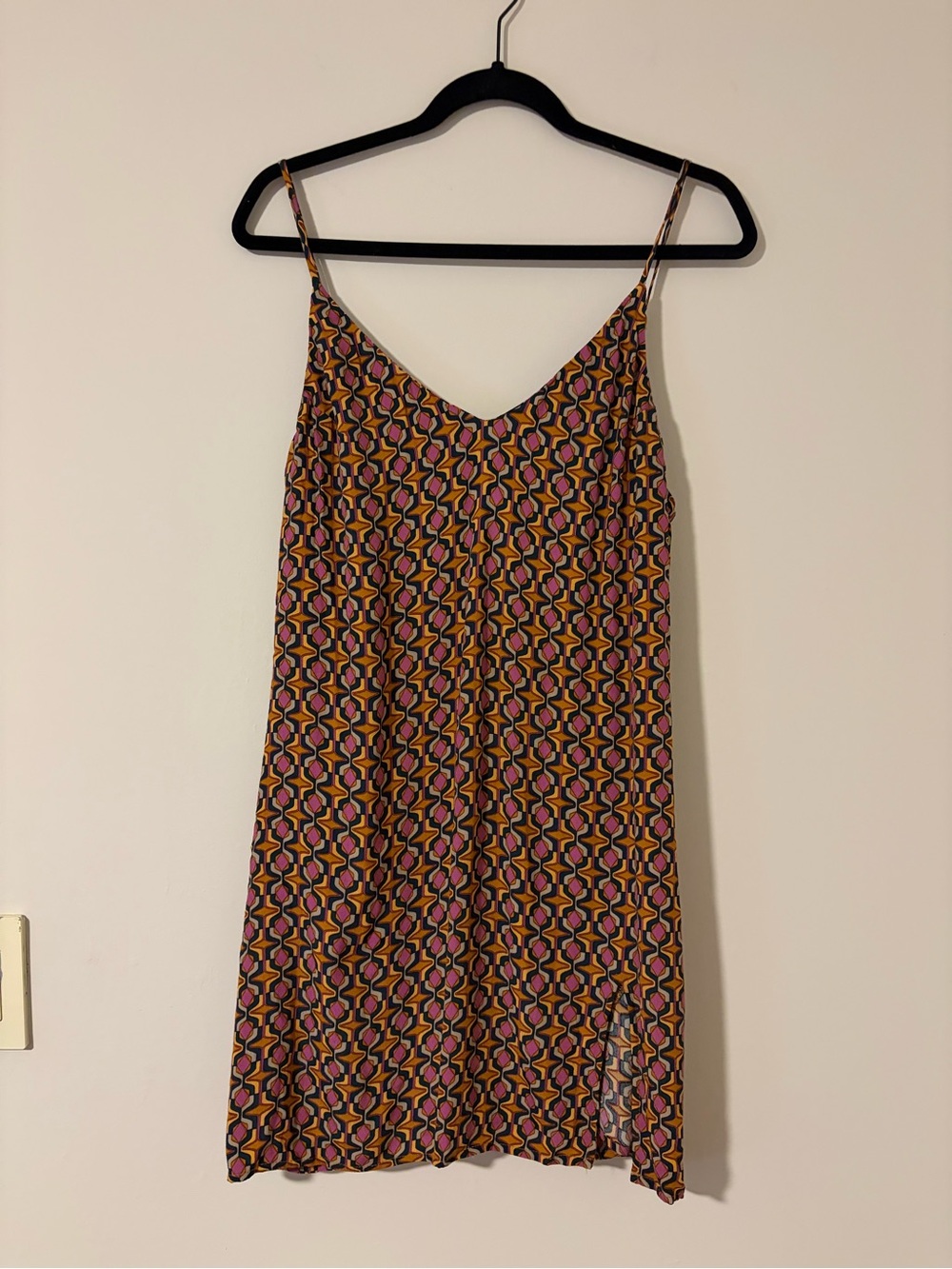 Olivaceous 70s Inspired Printed Mini Slip Dress